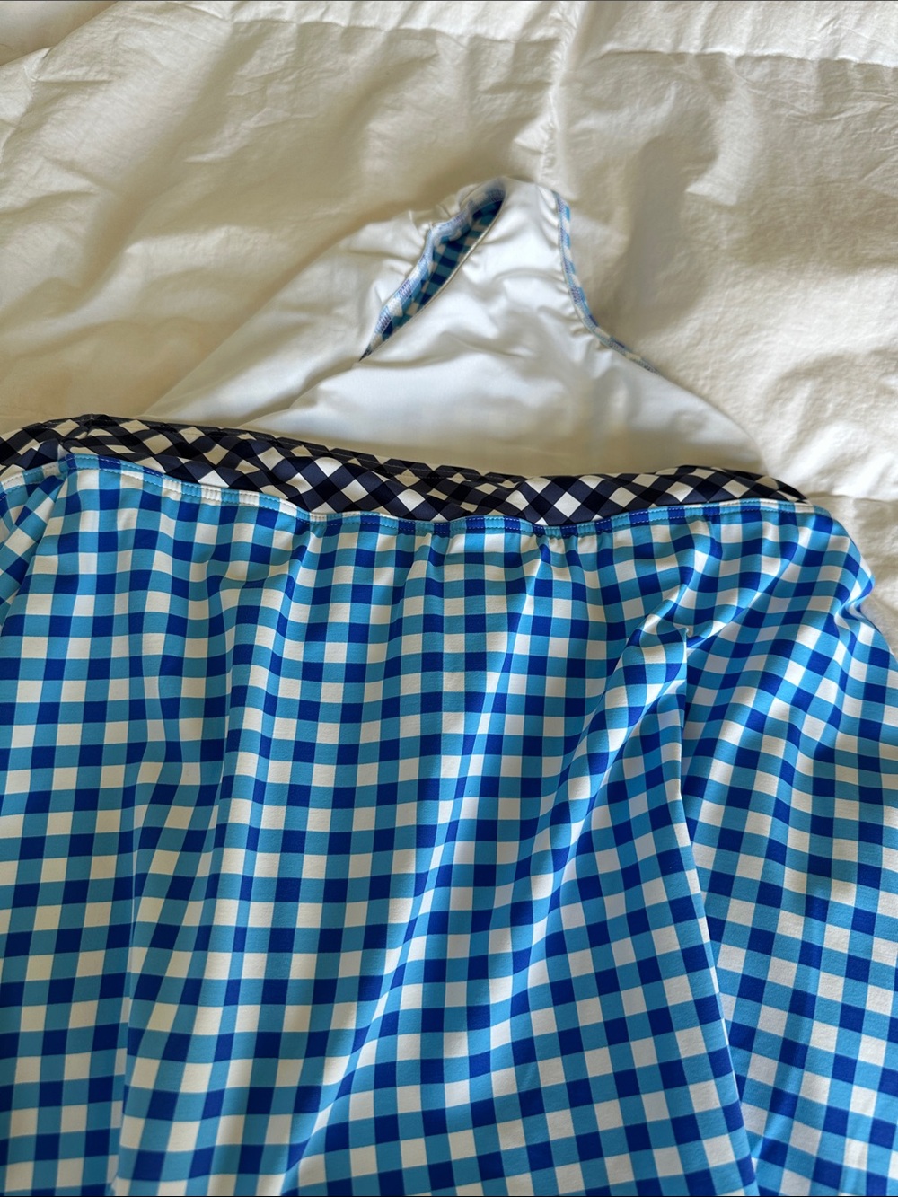 Lands' End Blue Gingham Skater Skirt with Black-and-White Waistband - Picture 5 of 9